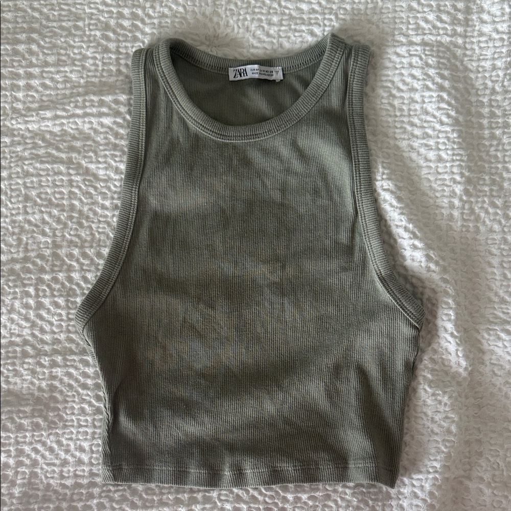 Zara Sage Green Ribbed Crop Top